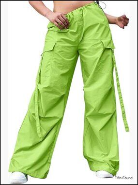 Y2K Wide Leg Cargo Pants with Drawstring Waist and Ankles